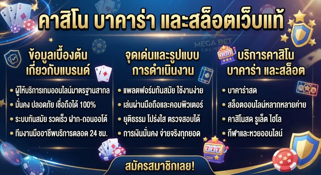 จุดเด่นและบริการคาสิโน บาคาร่า และสล็อตเว็บแท้